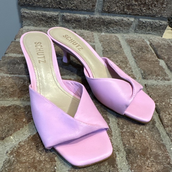 SCHUTZ Shoes - Schutz Womens Cecily Light Pink Leather Slip On Kitten Heels Sandals Size 5.5B